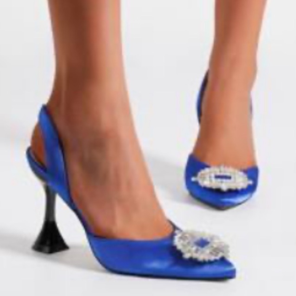 Blue Rhinestone detail mules